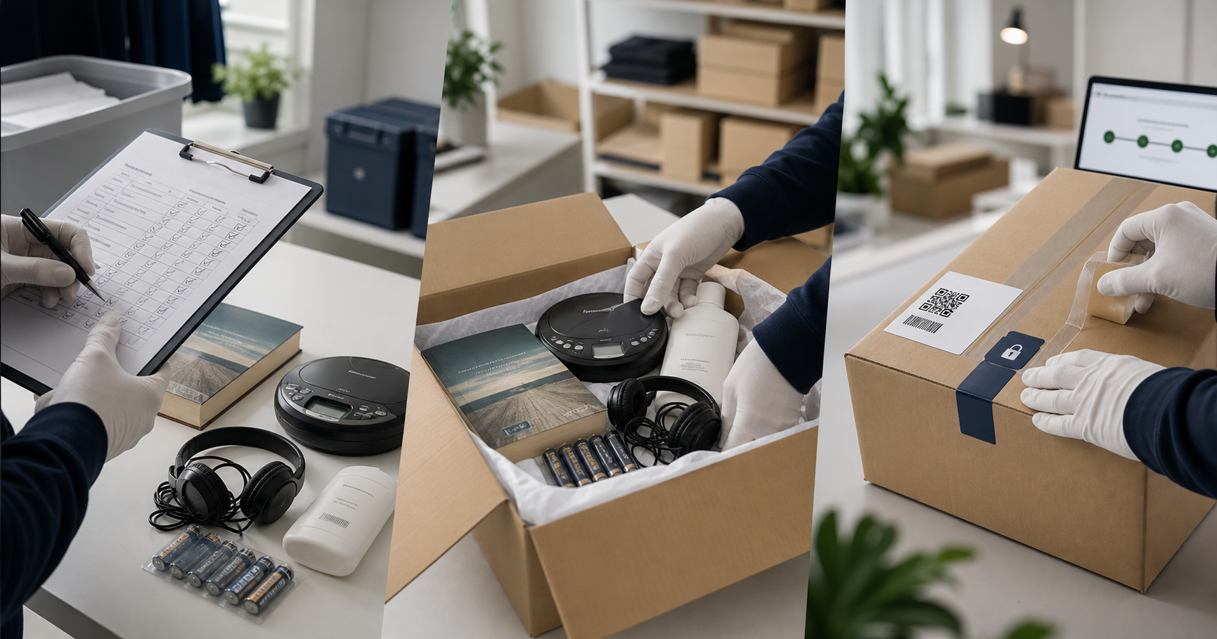 Illustration av Närmares process för kontroll, märkning och säker packning